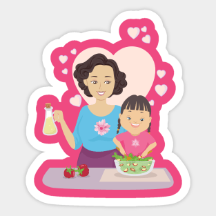 Mother and daughter Cooking Sticker